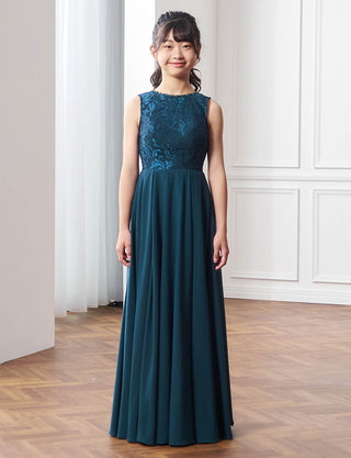コンクール用ジュニアドレス|ペトロールグリーン ロング丈ドレス・140〜160cm対応