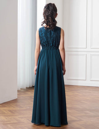 後ろウエストャーリング仕様のジュニアドレス ペトロールグリーン|コンクール向け・140〜160cm対応