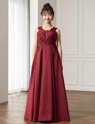 ピアノ発表会用ジュニアドレス(肩紐付き)ワインレッド|140〜160cm対応・ロング丈ドレス
