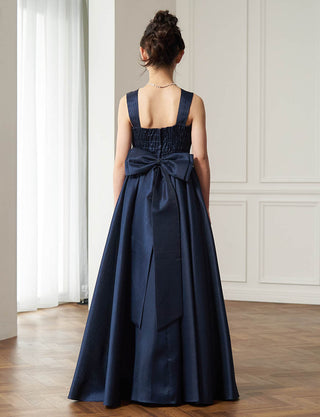 後ろシャーリング仕様のジュニアドレス ダークネイビー|ピアノ発表会向け・140〜160cm対応