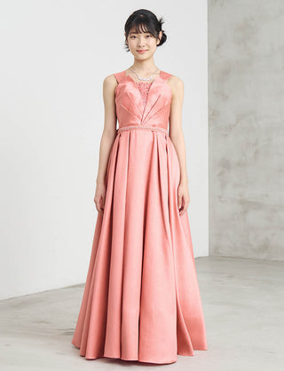 ピアノ発表会用ジュニアドレス(肩紐付き)ピンクベージュ|140〜160cm対応・ロング丈ドレス