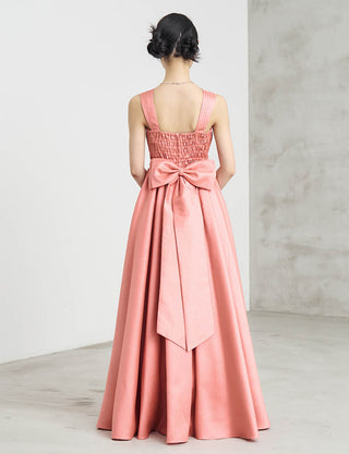 後ろシャーリング仕様のジュニアドレス ピンクベージュ|ピアノ発表会向け・140〜160cm対応