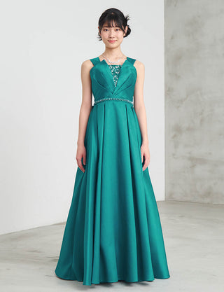 ピアノ発表会用ジュニアドレス(肩紐付き)ピーコックグリーン|140〜160cm対応・ロング丈ドレス