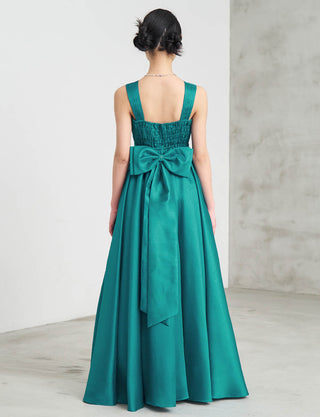 後ろシャーリング仕様のジュニアドレス ピーコックグリーン|ピアノ発表会向け・140〜160cm対応