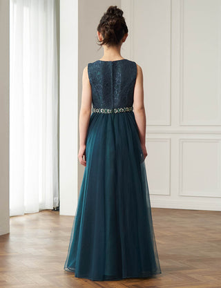 後ろファスナー仕様のジュニアドレス ダークグリーン|ピアノ発表会向け・140〜160cm対応