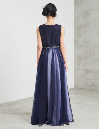 後ろファスナー仕様のジュニアドレス ネイビーシルバー|ピアノ発表会向け・140〜160cm対応