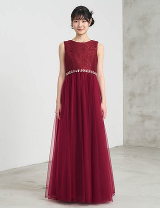 ピアノ発表会用ジュニアドレス(ノースリーブ)ワインレッド|140〜160cm対応・ロング丈ドレス