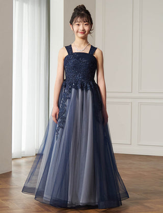演奏会用ジュニアドレス ダークネイビー|肩紐あり・ジュニア用ドレス 140〜160cm