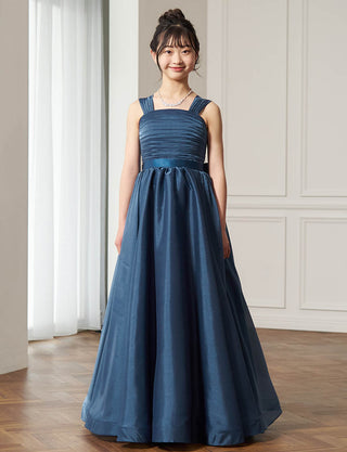 ピアノ発表会用ジュニアドレス(肩紐付き)ミッドナイトブルー|140〜160cm対応・ロング丈ドレス