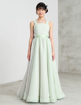 ピアノ発表会用ジュニアドレス(肩紐付き)ペールミント|140〜160cm対応・ロング丈ドレス