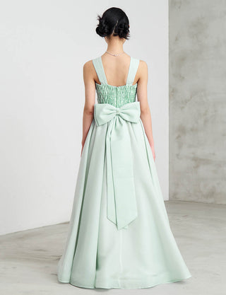 後ろシャーリング仕様のジュニアドレス ペールミント リボン付|ピアノ発表会向け・140〜160cm対応