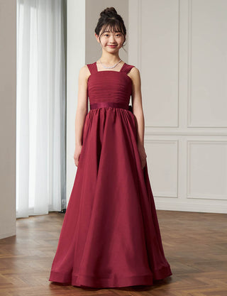 ピアノ発表会用ジュニアドレス(肩紐付き)ワインレッド|140〜160cm対応・ロング丈ドレス