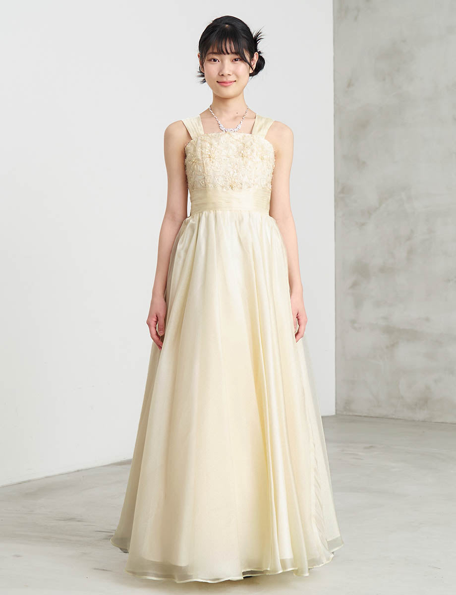 ラメオーガンジー ジュニアドレス シャンパンゴールド・TWJ9510-CGD