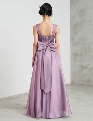 後ろシャーリング仕様のジュニアドレス パープルレイン リボン付|ピアノ発表会向け・140〜160cm対応