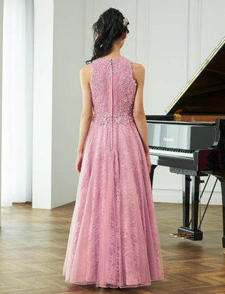 後ろファスナー仕様のジュニアドレス ピンク レース|発表会向け・140〜160cm対応