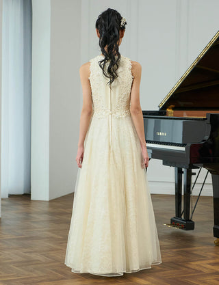 後ろファスナー仕様のジュニアドレス アイボリー レース|発表会向け・140〜160cm対応