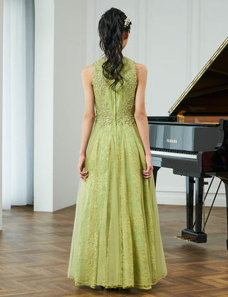 後ろファスナー仕様のジュニアドレス ピスタチオ レース|発表会向け・140〜160cm対応