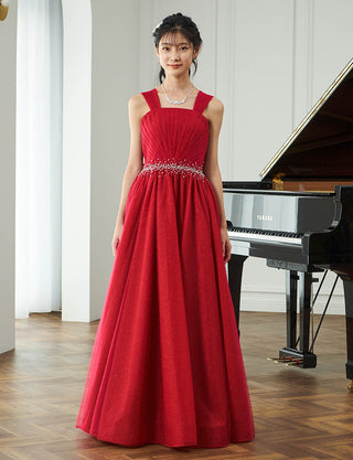 ピアノ発表会ドレス レッドピンク|肩紐あり・ジュニア用ドレス 140〜160cm