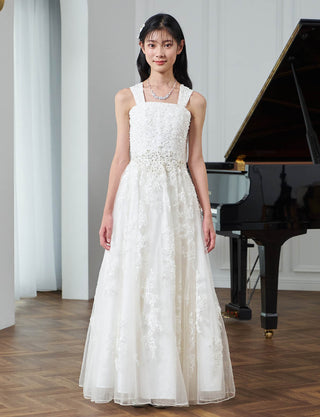 華やかな演奏会用ジュニアドレス レース アイボリー|肩紐あり・ジュニア用ドレス 140〜160cm