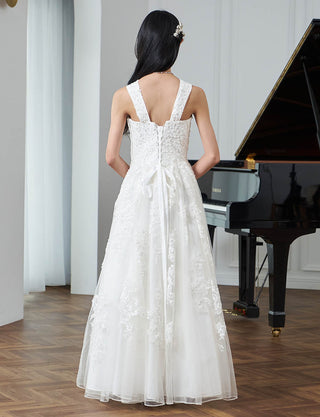 後ろ編み上げ紐仕様のジュニアドレス レース アイボリー|ピアノ発表会向け・140〜160cm対応