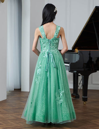 後ろ編み上げ紐仕様のジュニアドレス レース ペールグリーン|ピアノ発表会向け・140〜160cm対応