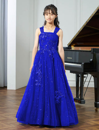 華やかな演奏会用ジュニアドレス レース ロイヤルブルー|肩紐あり・ジュニア用ドレス 140〜160cm