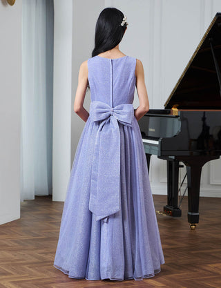 後ろファスナー仕様のジュニアドレス パープルレイン リボン付き|コンクール向け・140〜160cm対応