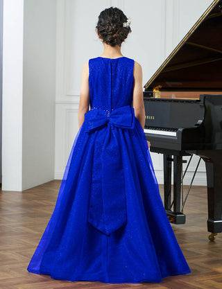 後ろファスナー仕様のジュニアドレス ロイヤルブルー リボン付き|コンクール向け・140〜160cm対応