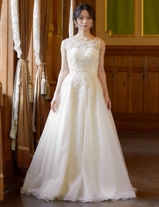 TWEED DRESS(ツイードドレス)のアイボリーロングドレス・チュール|TN2007-IVYの全身正面画像です。