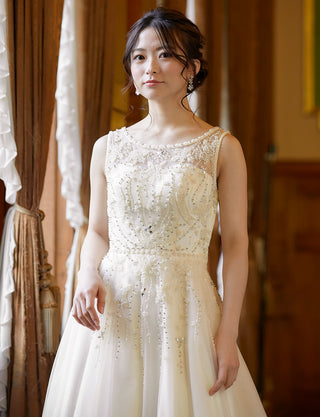 TWEED DRESS(ツイードドレス)のアイボリーロングドレス・チュール|TN2007-IVYの上半身正面画像です。