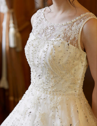 TWEED DRESS(ツイードドレス)のアイボリーロングドレス・チュール|TN2007-IVYの上半身装飾拡大画像です。