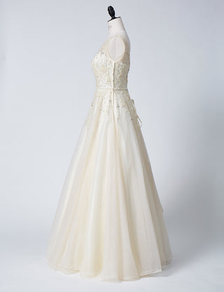 TWEED DRESS(ツイードドレス)のアイボリーロングドレス・チュール|TN2007-IVYのトルソー全身側面画像です。