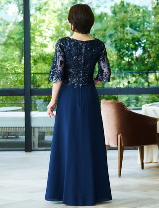 後ろファスナー仕様のマザーズドレス ネイビー|スタイルアップシルエット・母親用フォーマルドレス