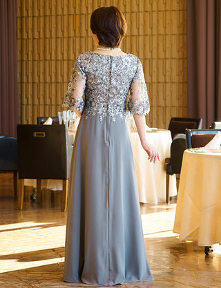 後ろファスナー仕様のマザーズドレス グレー|スタイルアップシルエット・母親用フォーマルドレス