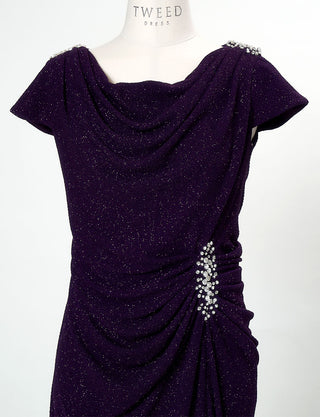 TWEED DRESS(ツイードドレス)のプラムロングドレス・ラメ/ポリウレタン|T-1284-PMのトルソー上半身正面画像です。