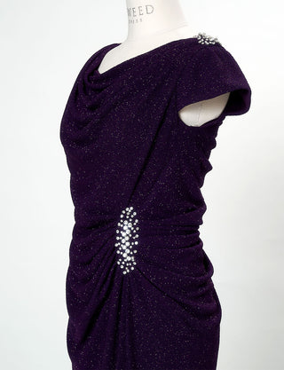TWEED DRESS(ツイードドレス)のプラムロングドレス・ラメ/ポリウレタン|T-1284-PMのトルソー上半身斜め画像です。