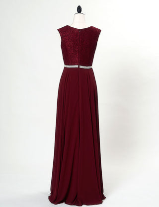 TWEED DRESS(ツイードドレス)のワインレッドロングドレス・シフォン|T-1511-WRDのトルソー全身背面画像です。