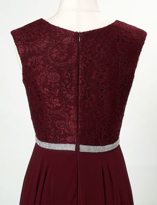 TWEED DRESS(ツイードドレス)のワインレッドロングドレス・シフォン|T-1511-WRDのトルソー上半身背面画像です。