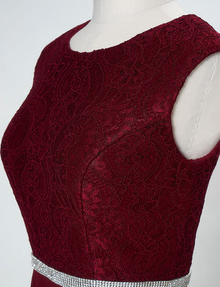 TWEED DRESS(ツイードドレス)のワインレッドロングドレス・シフォン|T-1511-WRDの上半身レース装飾拡大画像です。