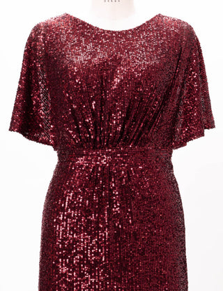 TWEED DRESS(ツイードドレス)のワインレッドロングドレス・チュール|T-1754-WRDのトルソー上半身正面画像です。