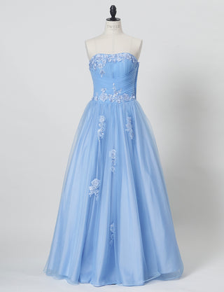 TWEED DRESS(ツイードドレス)のブルーグレーロングドレス・チュール|TB1703-BLGYのトルソー全身正面画像です。