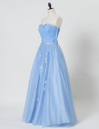 TWEED DRESS(ツイードドレス)のブルーグレーロングドレス・チュール|TB1703-BLGYのトルソー全身斜め画像です。