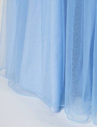 TWEED DRESS(ツイードドレス)のブルーグレーロングドレス・チュール|TB1703-BLGYのスカート裾拡大画像です。