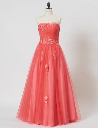 TWEED DRESS(ツイードドレス)のコーラルピンクロングドレス・チュール|TB1703-CPKのトルソー全身正面画像です。