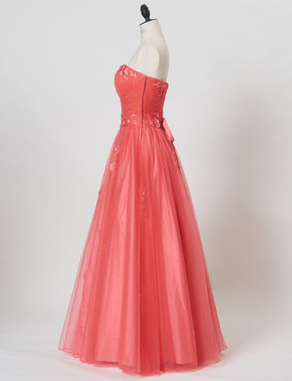 TWEED DRESS(ツイードドレス)のコーラルピンクロングドレス・チュール|TB1703-CPKのトルソー全身側面画像です。