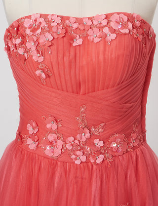 TWEED DRESS(ツイードドレス)のコーラルピンクロングドレス・チュール|TB1703-CPKのトルソー上半身正面画像です。