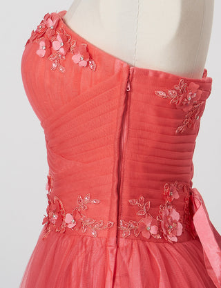 TWEED DRESS(ツイードドレス)のコーラルピンクロングドレス・チュール|TB1703-CPKのトルソー上半身側面画像です。