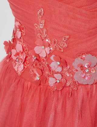 TWEED DRESS(ツイードドレス)のコーラルピンクロングドレス・チュール|TB1703-CPKのウエストビジュ装飾拡大画像です。