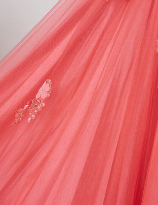 TWEED DRESS(ツイードドレス)のコーラルピンクロングドレス・チュール|TB1703-CPKのスカート生地拡大画像です。