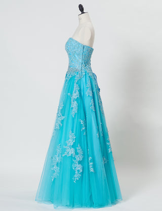 TWEED DRESS(ツイードドレス)のアクアブルーロングドレス・チュール|TB1714-ABLのトルソー全身側面画像です。